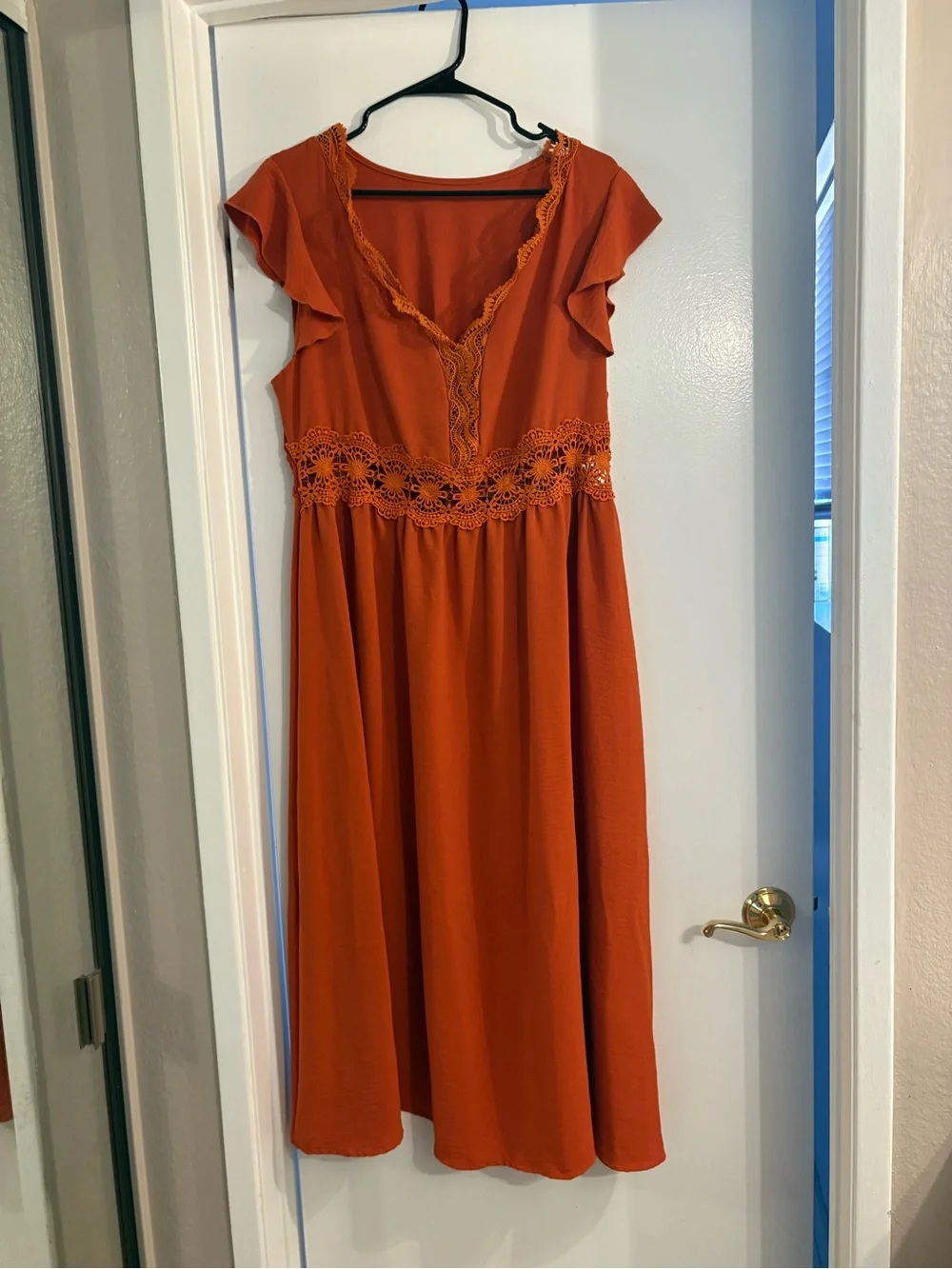 Women's Rust Orange Lace-Trim Midi Dress - Picture 3 of 5